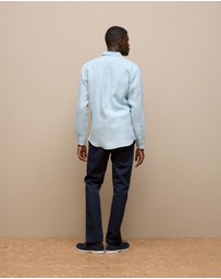 Trenery - Regular Fit Linen End On End Shirt in Duck Egg Blue