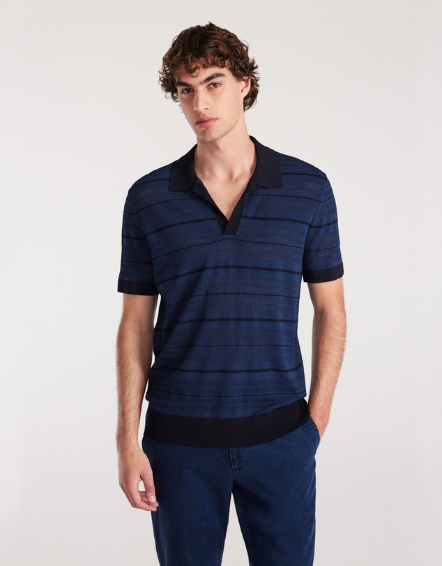 Calibre - Camp Collar Striped Polo Delft Blue
