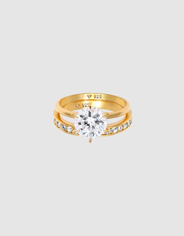 Elli Jewelry - Ring Eternity Set with Crystals in 925 Sterling Silver Gold Plated