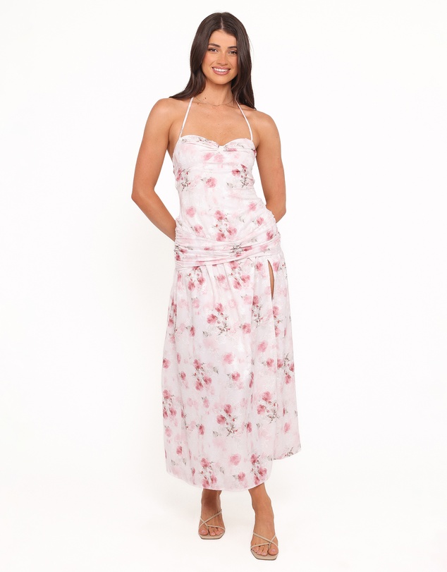 Petal & Pup - Lelia Halterneck Midi Dress - Pink Floral