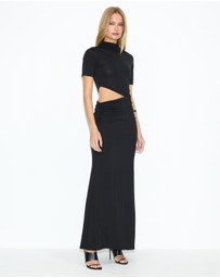 Dazie - Evening Gem Ruched Cut Out Short Sleeve Jersey Maxi Dress