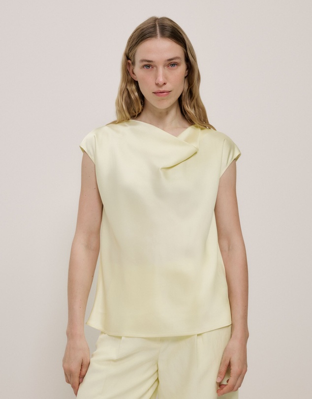 Trenery - Satin Cowl Neck Blouse in Faint Yellow