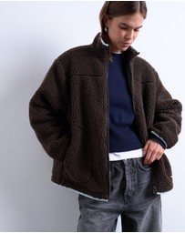 TOPSHOP - Borg Fleece Jacket with Contrast Piping