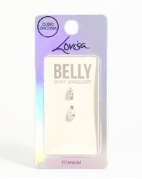 Lovisa - Titanium Cubic Zirconia Pear Belly Bar