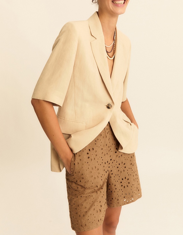 Emme - Camel Cotton Embroidered Shorts