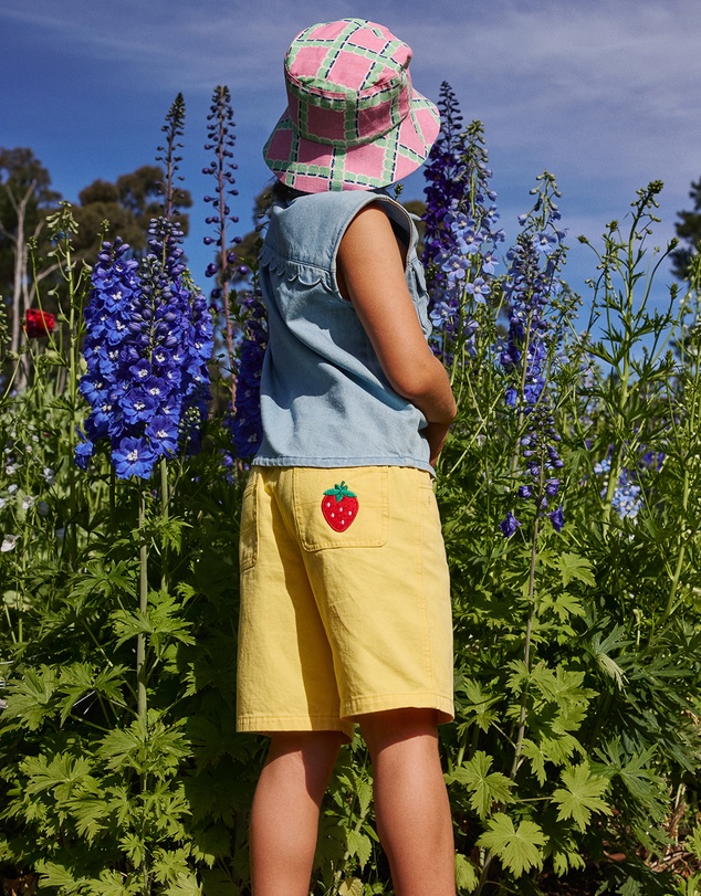 Goldie + Ace - Wide Leg Strawberry Denim Shorts - Babies-Kids