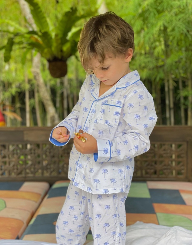 Sant And Abel - Kids Blue Palm Tree Long PJ Set