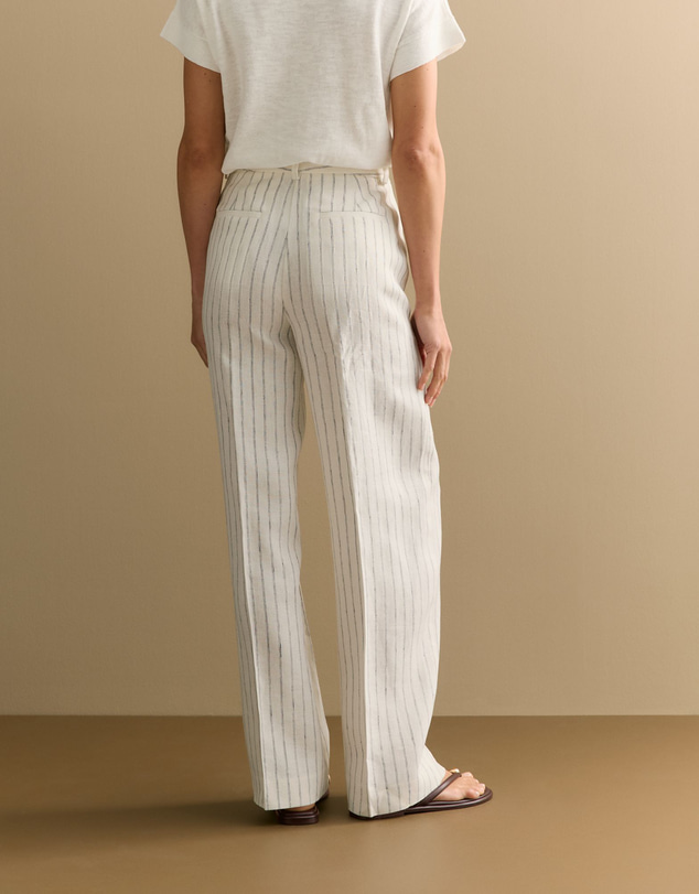 Trenery - Linen Dot Stripe Pant in White