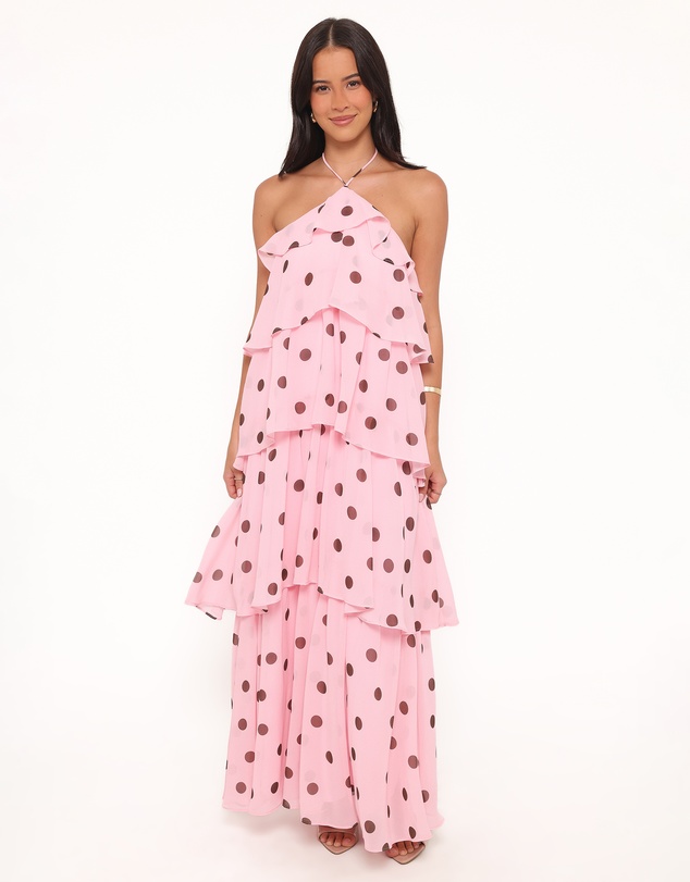 Petal & Pup - Chasity Halterneck Maxi Dress - Pink Polka Dot