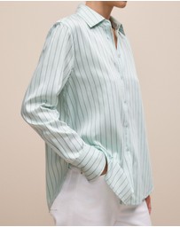 Trenery - Soft Stripe Long Sleeve Shirt in Faint Blue
