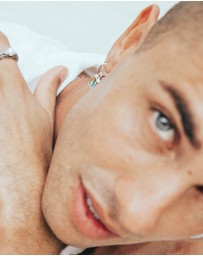 Haze & Glory - ICONIC EXCLUSIVE - Earrings Men Turquoise Square Hoop 925 Sterling Silver