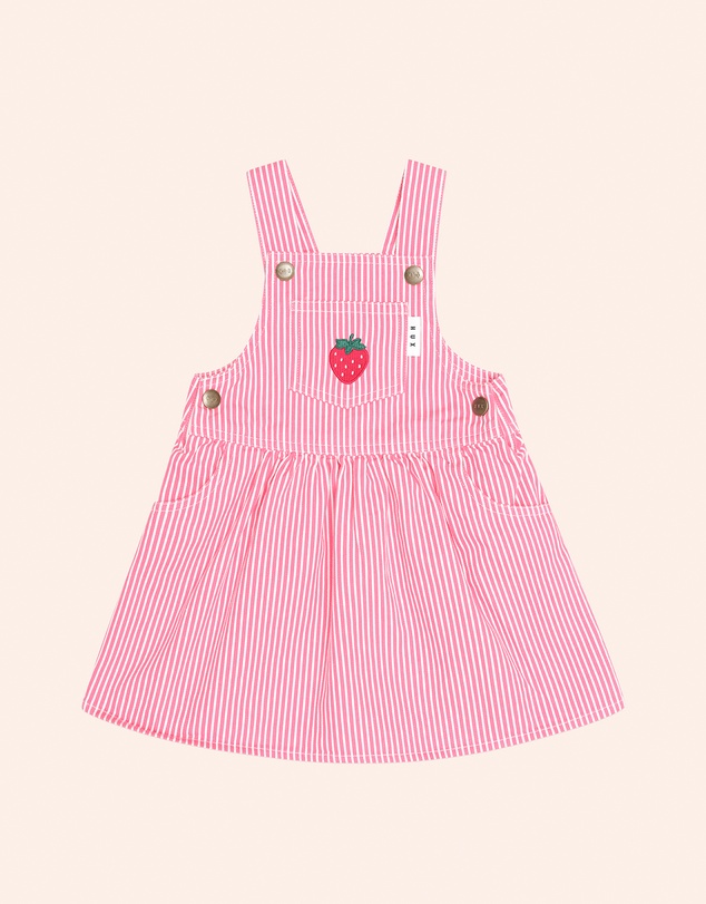 Huxbaby - Strawberry Embroidered Stripe Pinafore Dress - Babies-Kids