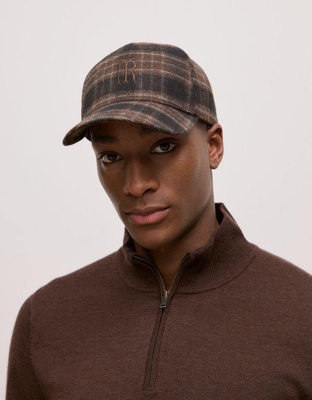 Trenery - Leo Wool Blend Check Monogram Cap in Coffee Bean