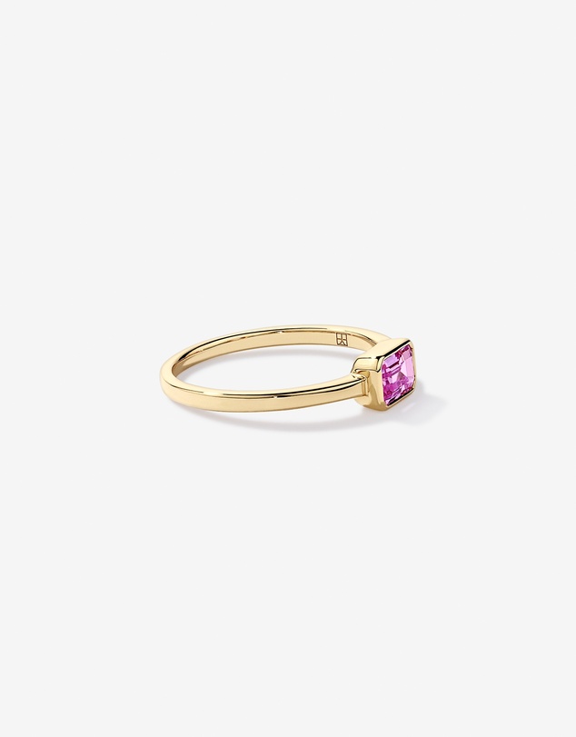Michael Hill - Emerald Cut Pink Created Sapphire East-to-West Set Bezel Ring in 10kt Yellow Gold