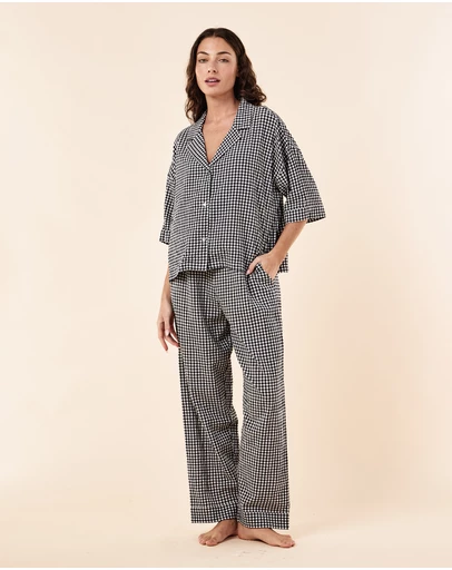 Papinelle - Seersucker Gingham Short Sleeve Shirt and Full Length Pant PJ