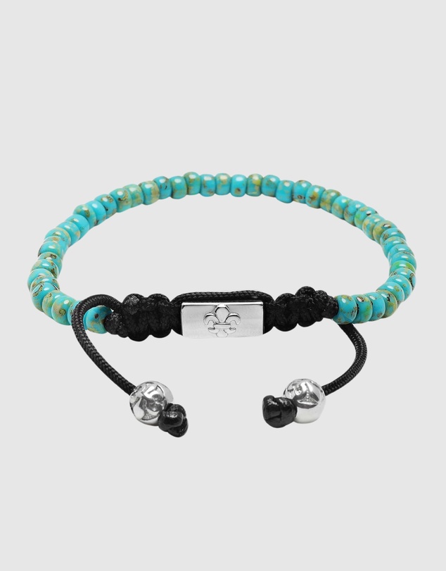 Nialaya Jewellery - Men's Miyuki Beaded Bracelet with Turquoise and Silver