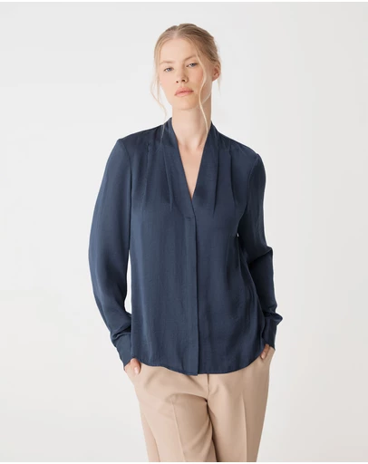Forcast - Claire Pleat Neck Satin Blouse