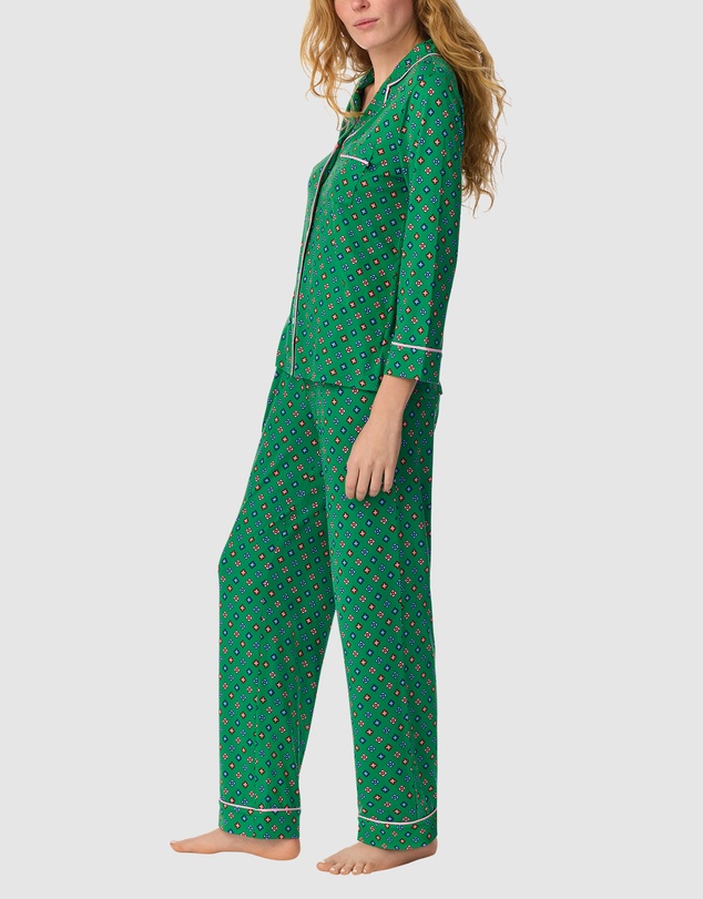 Kate Spade - Printed Jersey Button Up 3/4 Sleeve Long Pyjama Set