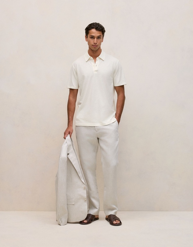 Trenery - Linen Cotton Jersey Polo in Parchment