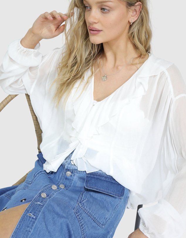 Belle & Bloom - Let Me Wander Button Front Denim Midi Skirt