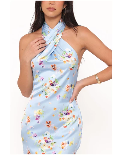 Petal & Pup - Mila Halterneck Maxi Dress - Cornflower Blue Floral