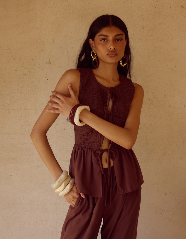 Seven Wonders - Fleur Shirred Tie Front Top