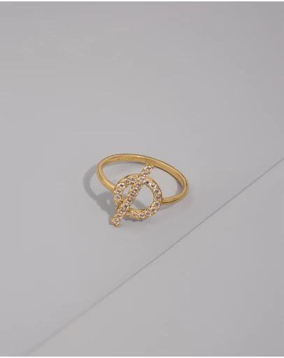 Wanderlust + Co - Pave Toggle 14K Gold Vermeil Ring