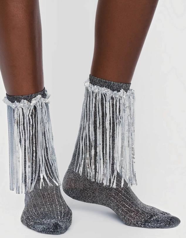 High Heel Jungle - Stevie Metallic Lurex Socks With Glitter Fringe