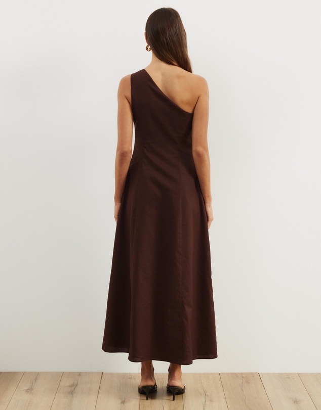 Atmos&Here - Oralie One Shoulder Linen Blend Midi Dress