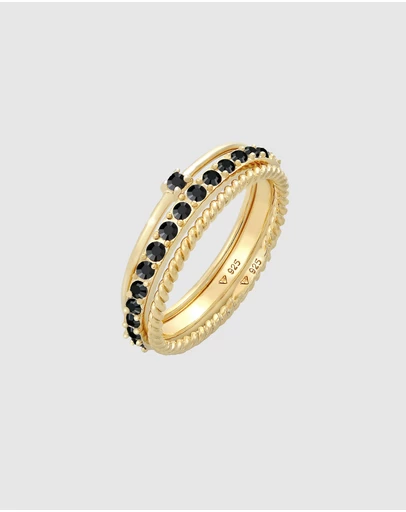 Elli Jewelry - Crystal Ring Set in Gold-Plated 925 Silver