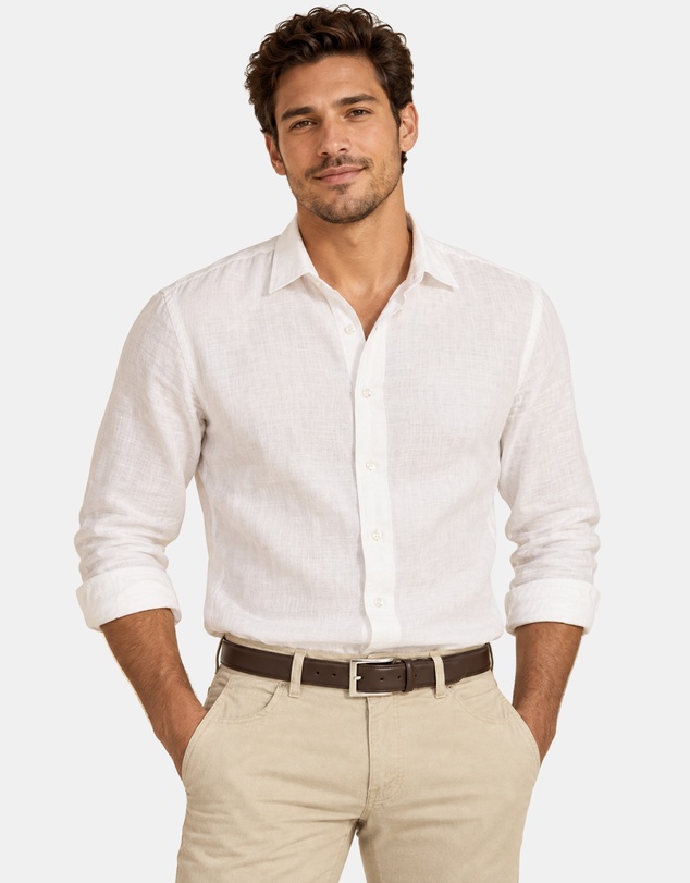 Henry Bucks - HENRY SARTORIAL Linen Classic Fit Shirt WHITE