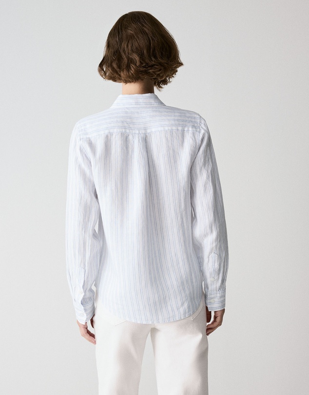 Trenery - Yarn Dyed Linen Twin Stripe Shirt in Mid Blue