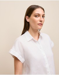 Trenery - Linen Cap Sleeve Shirt in White