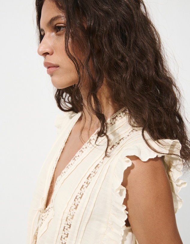 M.N.G - Cotton Ruffled Lace Blouse