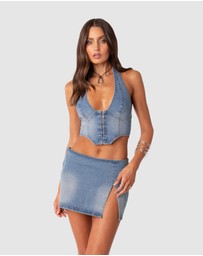 EDIKTED - Katrina Lace Up Denim Corset