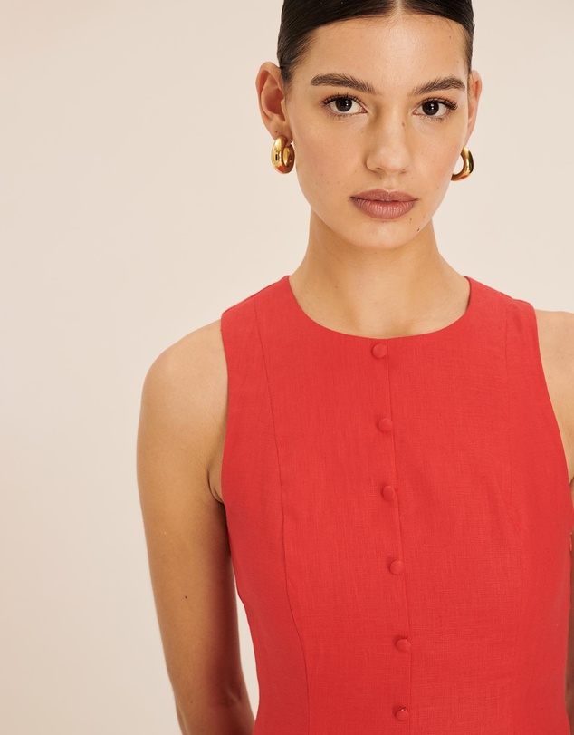 AERE - Celeste Linen Button Detail Mini Dress