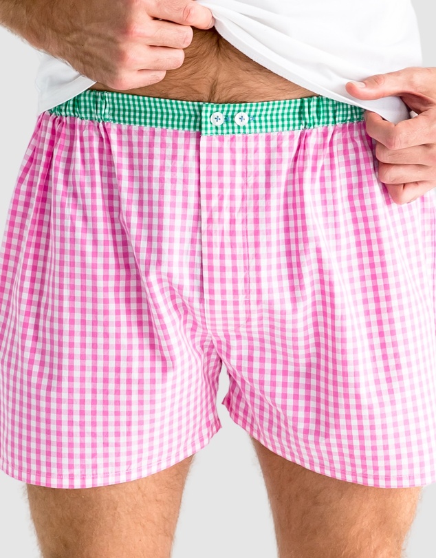 Sant And Abel - Men's Hepburn Gingham Pink Boxer Shorts