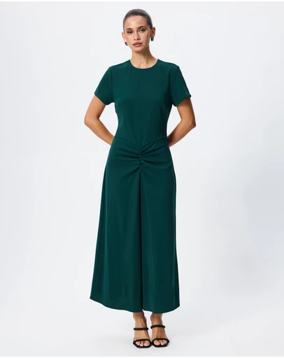 Tussah - Sophia Crew Neck Ruched Detail Midi Dress