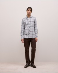 Trenery - Brushed Cotton Melange Check Shirt in Light Grey Marle