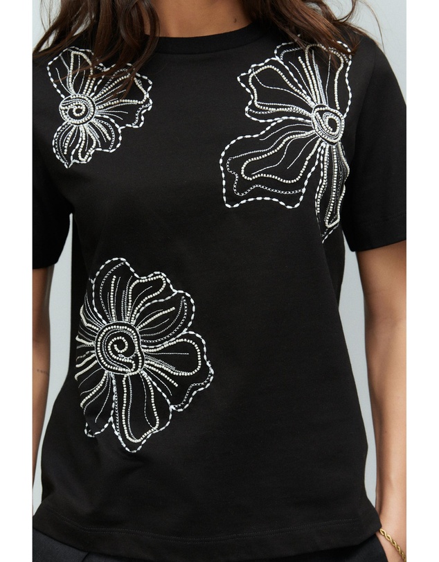 NEXT - Beaded Floral Embelished 100% Cotton T-Shirt