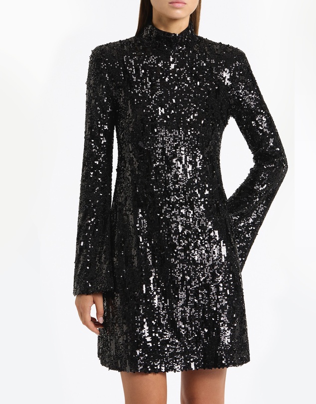 Carla Zampatti - Black Cascade Sequin Fluted Mini Dress