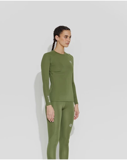 SKINS - SKINS Compression Women's Series-2 Gym Clothing Long Sleeve Top Khaki
