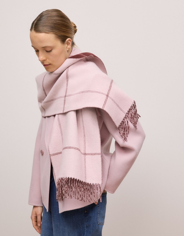 Trenery - Wool Check Reversible Scarf in Light Blush