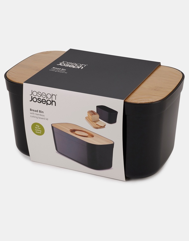 Joseph Joseph - Bread Bin with Bamboo Cutting Board Lid - Black