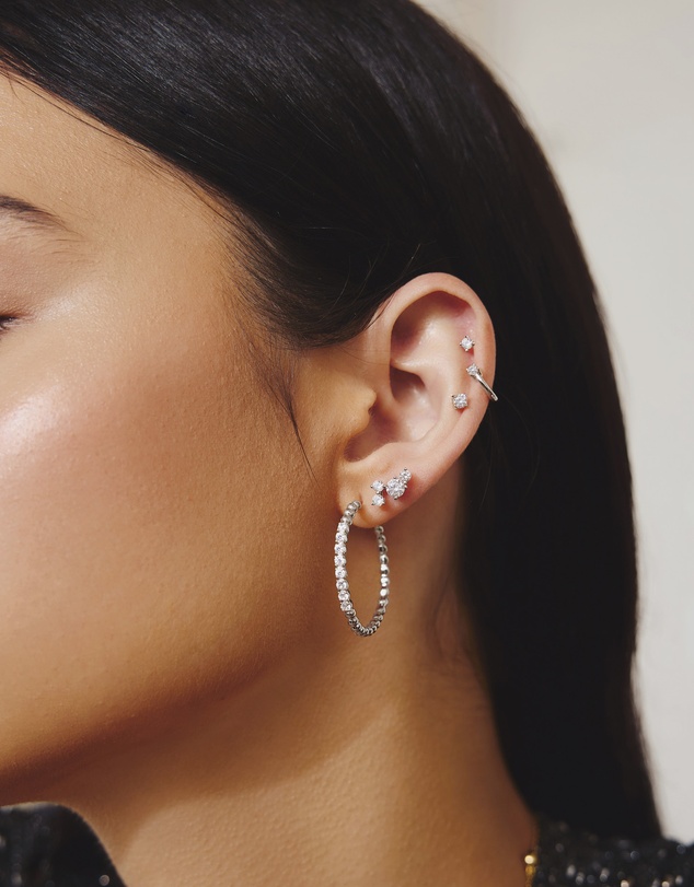 Ania Haie - Ania Haie Silver Large Claw Sphere Beaded Hoop Earrings