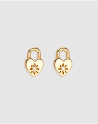 By Charlotte - Crystal Lotus Heart Padlock Stud Earrings