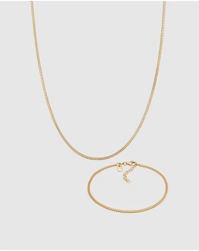 Kuzzoi - ICONIC EXCLUSIVE - Curb Chain Necklace and Bracelet Set in Gold-Plated 925 Sterling Silver