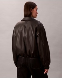 Calvin Klein - Faux Leather Relaxed Bomber Jacket
