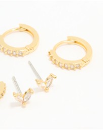 Lovisa - Gold Plated Brass Cubic Zirconia & Plain Rectangle Earrings 4-Pack