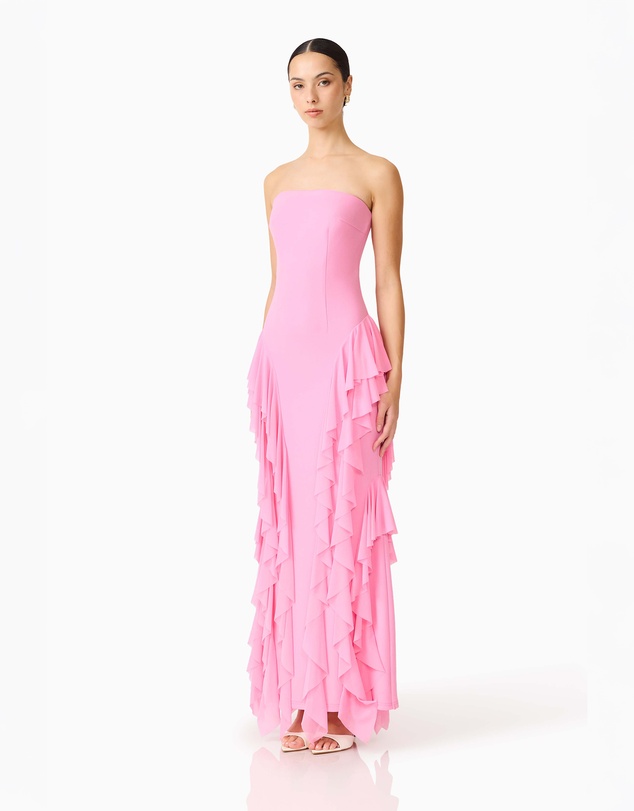 Elliatt - Amelina Strapless Ruffle Gown In Pink